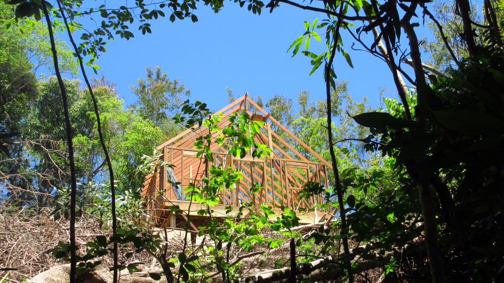 House with roof framed