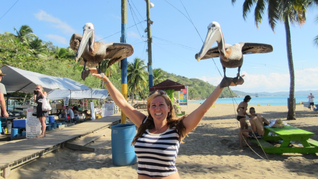 Cassie and 2 pelicans