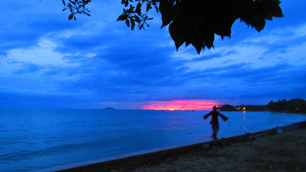 Walking at sunset