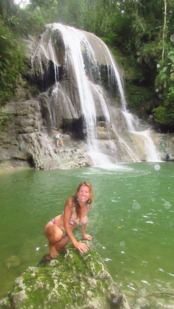 Cassie climbing out of water